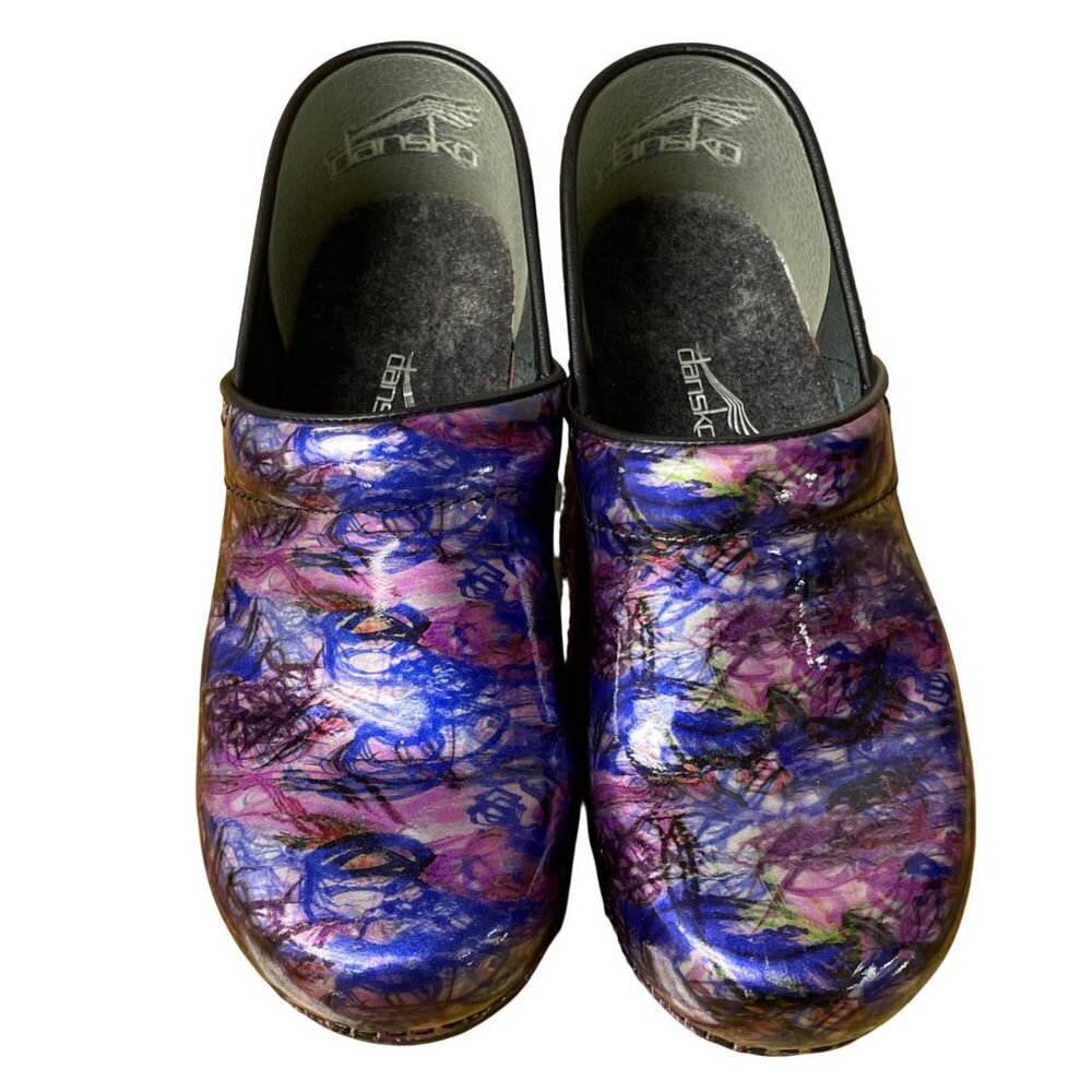 Dansko Purple Multi Abstract Pattern Clogs - Picture 3 of 11